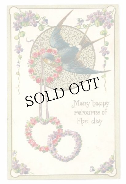 画像1: Postcard　花輪を運ぶツバメ　 (1)