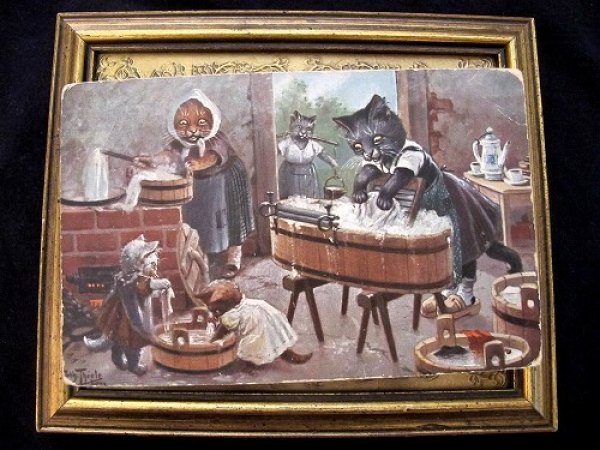 画像2: Postcard お洗濯をする猫たち Arthur Thiele  (2)