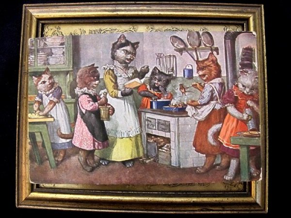 画像2: Postcard お料理のレッスン中の猫たち Arthur Thiele  (2)