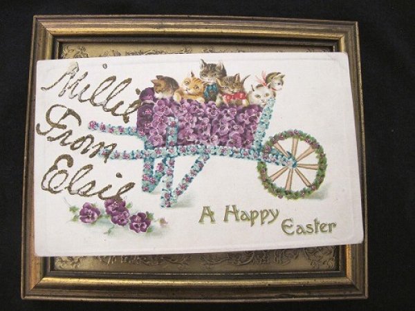 画像2: Postcard 猫たちのスミレのお花の一輪車 1906年  (2)