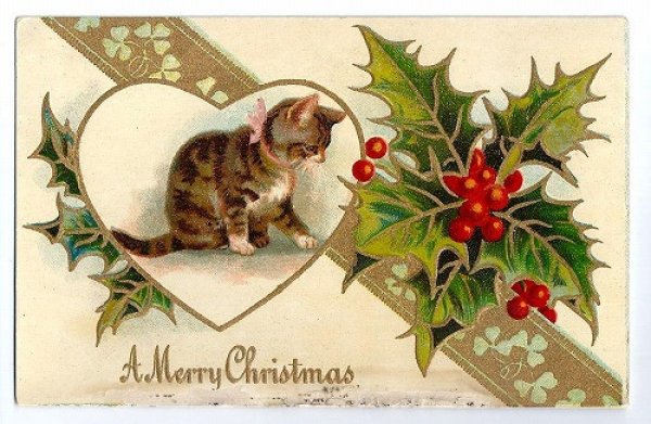 画像1: Postcard　クリスマス　猫　　H.Maguire　　 (1)