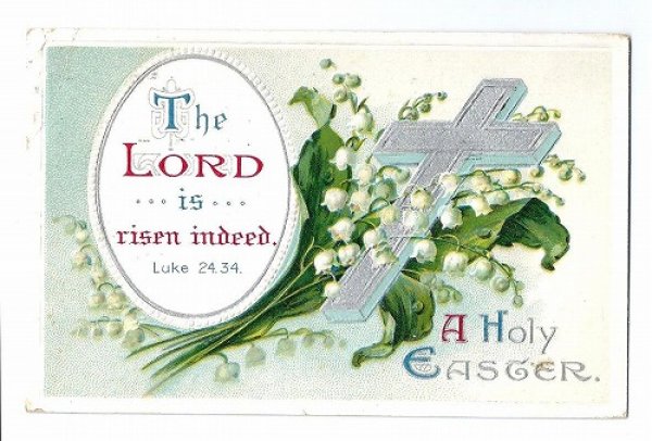 画像1: Postcard　イースター　スズランのお花と十字架　1910年　 (1)