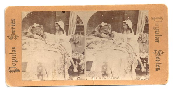 画像1: Stereo View Photo　赤ずきんちゃんとオオカミ　1900年頃　 (1)