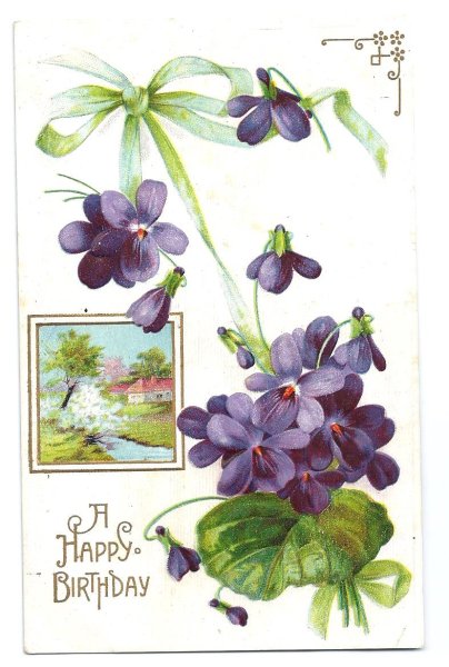 画像1: Postcard　スミレのお花と風景　1911年　 (1)