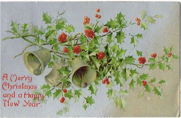 画像1: Postcard　クリスマス Xmas ホーリーとベル 1906年 (1)