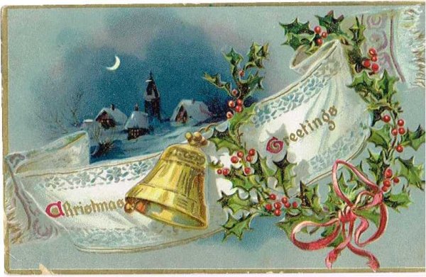 画像1: Postcard　クリスマス Xmas 雪景色とベル 1908年 (1)