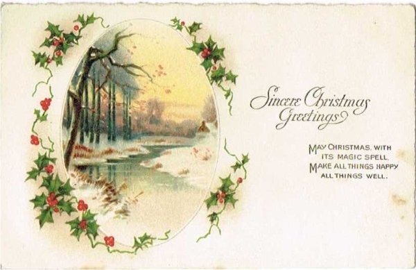 画像1: Postcard　クリスマス Xmas 雪景色  1925年 (1)