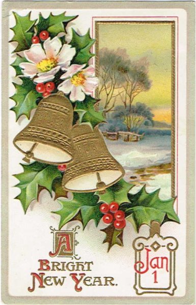 画像1: Postcard　クリスマス Xmas ホーリーとベル　1912年 (1)