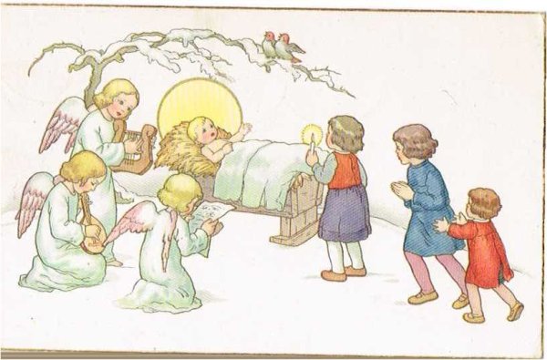 画像1: Postcard　クリスマス Xmas 誕生を祝福する天使たち　1930年代頃 (1)