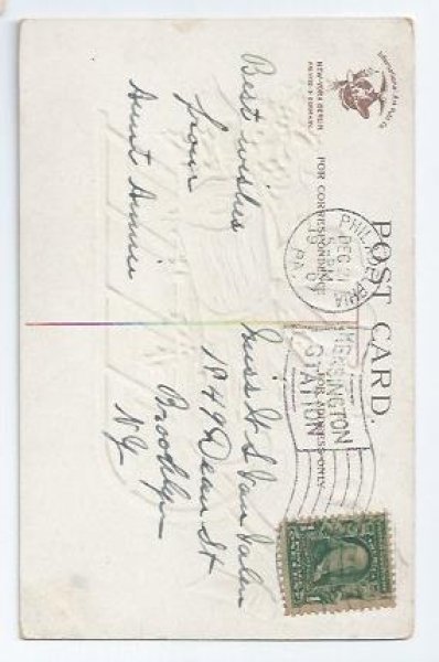 画像2: Postcard クリスマスのソリとログ E.Clapsaddle  1907年 サイン入り  (2)
