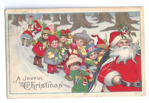 画像1: Postcard　クリスマス　サンタさんと子どもたち　1924年  (1)