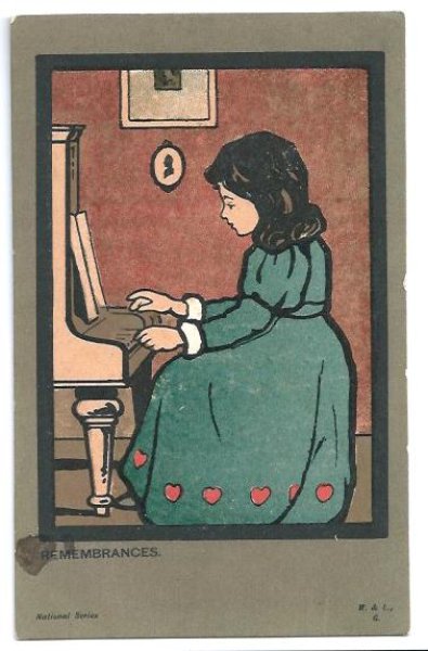 画像1: Postcard　ピアノを弾く女の子　1908年頃　 (1)