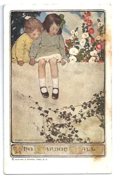 画像1: Postcard　お庭の塀に座る子供たち Jessie Wilcox Smith (1)