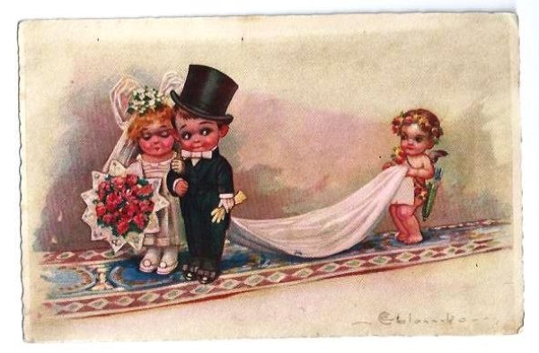 画像1: Postcard　小さな子どもの結婚式　天使　1930年　 (1)