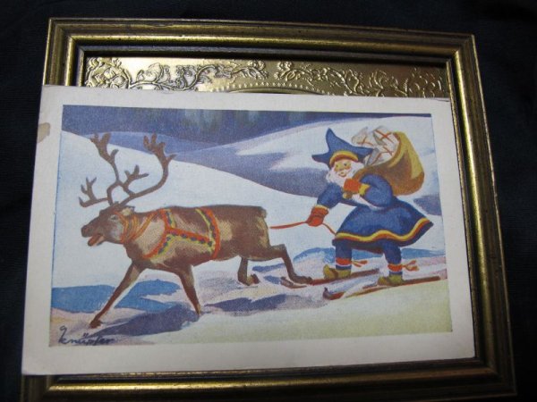 画像2: Postcard クリスマス Xmas スキーでプレゼントを配るサンタさんとトナカイ (2)