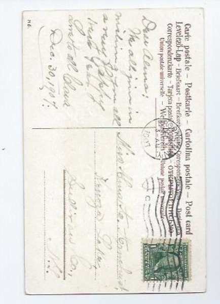 画像2: Postcard　1908年新年祝い　スミレのお花とキノコ (2)