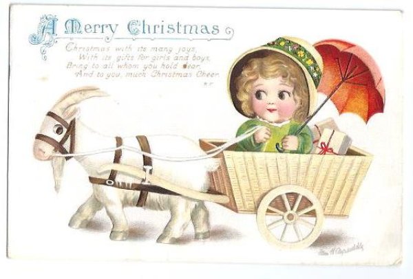 画像1: Postcard　白ヤギさんの車に乗る女の子　Ellen Clapsaddle (1)