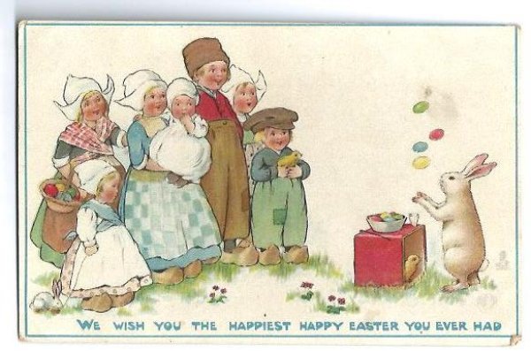 画像1: Postcard  Easter ウサギの軽業師を見るオランダの子どもたち (1)