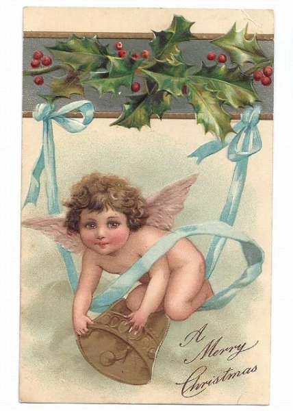 画像1: Postcard  Xmas　天使と金の鐘 (1)