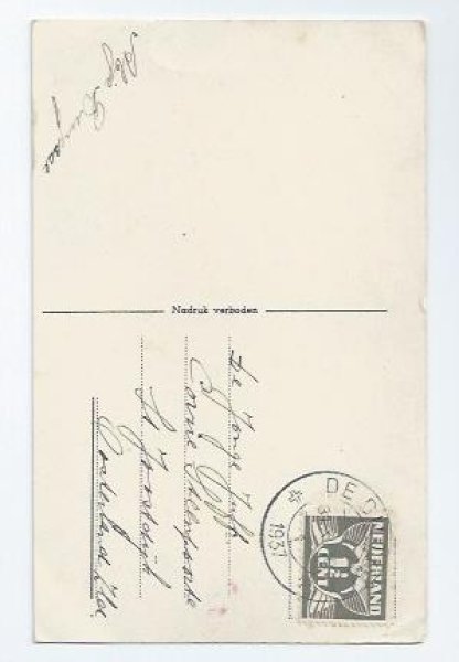 画像2: Postcard　New Year キノコを運ぶ子ども　1937年　 (2)