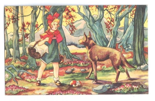 画像1: Postcard　童話　赤ずきんちゃんとオオカミ　キノコ　 (1)