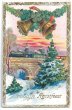 画像1: Postcard　New Year 新年祝い　キノコ　汽車　ベル　橋　1945年　  (1)