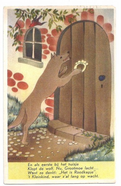 画像1: Postcard　 童話　赤ずきんちゃんと狼　Willy Schermele 1946年　  (1)