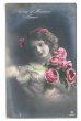 画像1: Postcard　薔薇のお花と女の子　1912年　 (1)