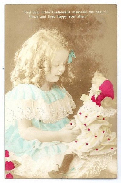 画像1: Postcard　お人形さんと女の子　1908年　 (1)