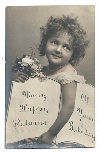画像1: Postcard　お誕生日祝いのメッセージを持つ女の子　1911年 　 (1)