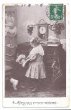 画像1: Postcard　Bebe et Minet 猫と女の子 ”お出かけしましょ”　フランス1908年 (1)