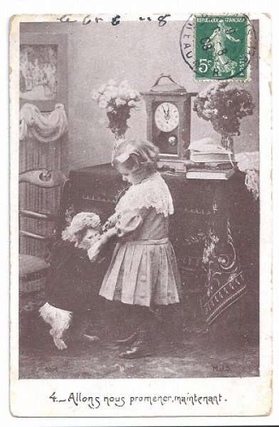 画像1: Postcard　Bebe et Minet 猫と女の子 ”お出かけしましょ”　フランス1908年 (1)