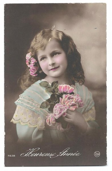 画像1: Postcard  薔薇のお花と女の子　 (1)
