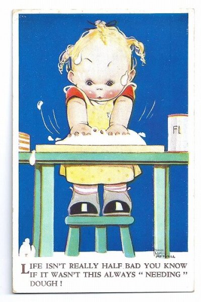 画像1: Postcard　生地を捏ねる女の子　1938年　 Mabel Lucie Attwell (1)