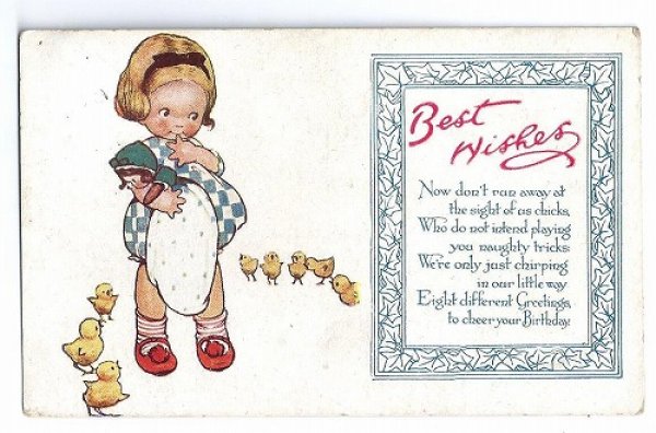 画像1: Postcard　お人形さんを持った女の子とヒヨコ　 Mable Lucie Attwell　 (1)