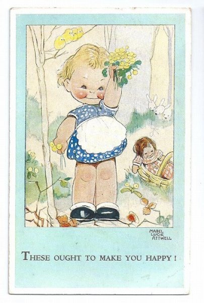 画像1: Postcard　お花摘みの女の子とお人形さん　 Mable Lucie Attwell　 (1)