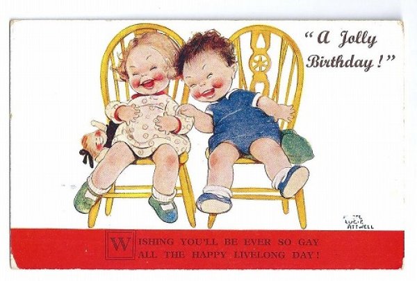 画像1: Postcard　笑い転げる男の子と女の子　 Mabel Lucie Attwell (1)