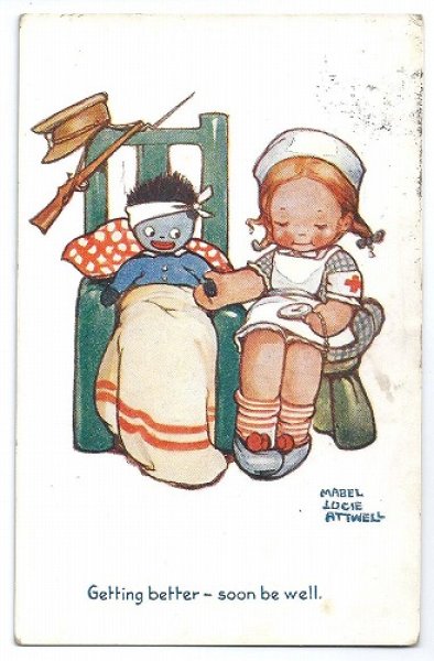 画像1: Postcard　小さな看護婦さんとゴーリー人形の患者さん　1933年　 Mable Lucie Attwell　　 (1)