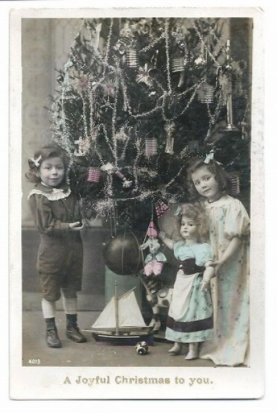 画像1: Postcard　Xmasツリーとお人形と子どもたち　1911年　 (1)
