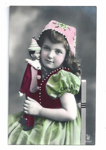 画像1: Postcard　道化師のお人形と女の子　1909年　 (1)