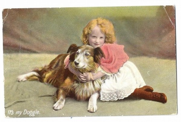 画像1: Postcard　大きな犬と女の子　1909年　 (1)