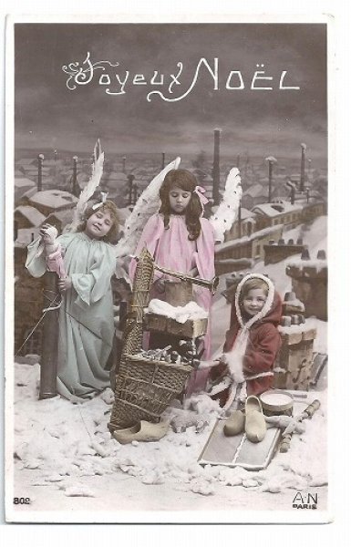 画像1: Postcard　クリスマス　屋根の上の天使たち　1908年　 (1)