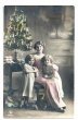 画像1: Postcard　クリスマスツリーと母娘　テディベア　未使用　 (1)