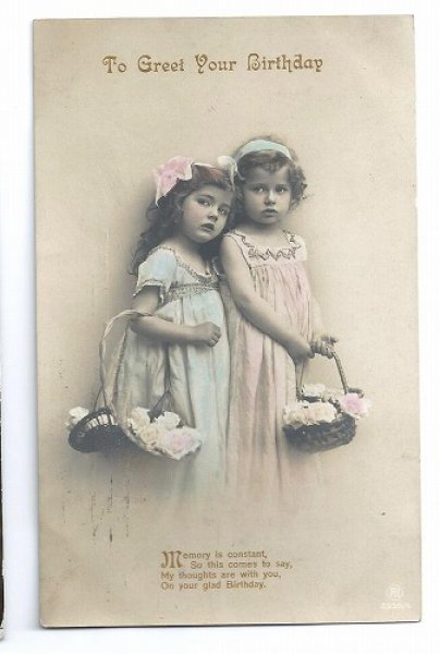 画像1: Postcard　お花かごを持つ2人の女の子　 (1)