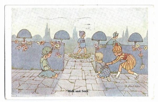 画像1: Postcard　Hide and Seek かくれんぼをして遊ぶ子どもたち　Hilda Miller　1927年　 (1)