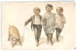 画像1: Postcard　子豚を連れ歩く3人の男の子　1908年　  (1)