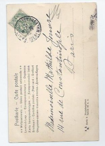 画像2: Postcard 子豚を抱く女性 ウィーン趣味風 1906年  (2)