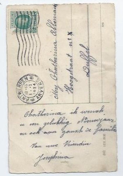 画像2: Postcard 四葉クローバーと歌う豚さん 1924年  (2)