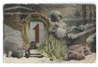 画像1: Postcard　New Year 子豚と女の子　新年　1912年　 (1)
