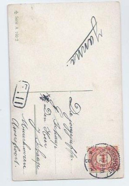 画像2: Postcard 金貨の入った袋と馬蹄を咥える豚さん 1912年  (2)